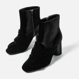 Zara Velvet Bow Ankle Boots Black Size 38.